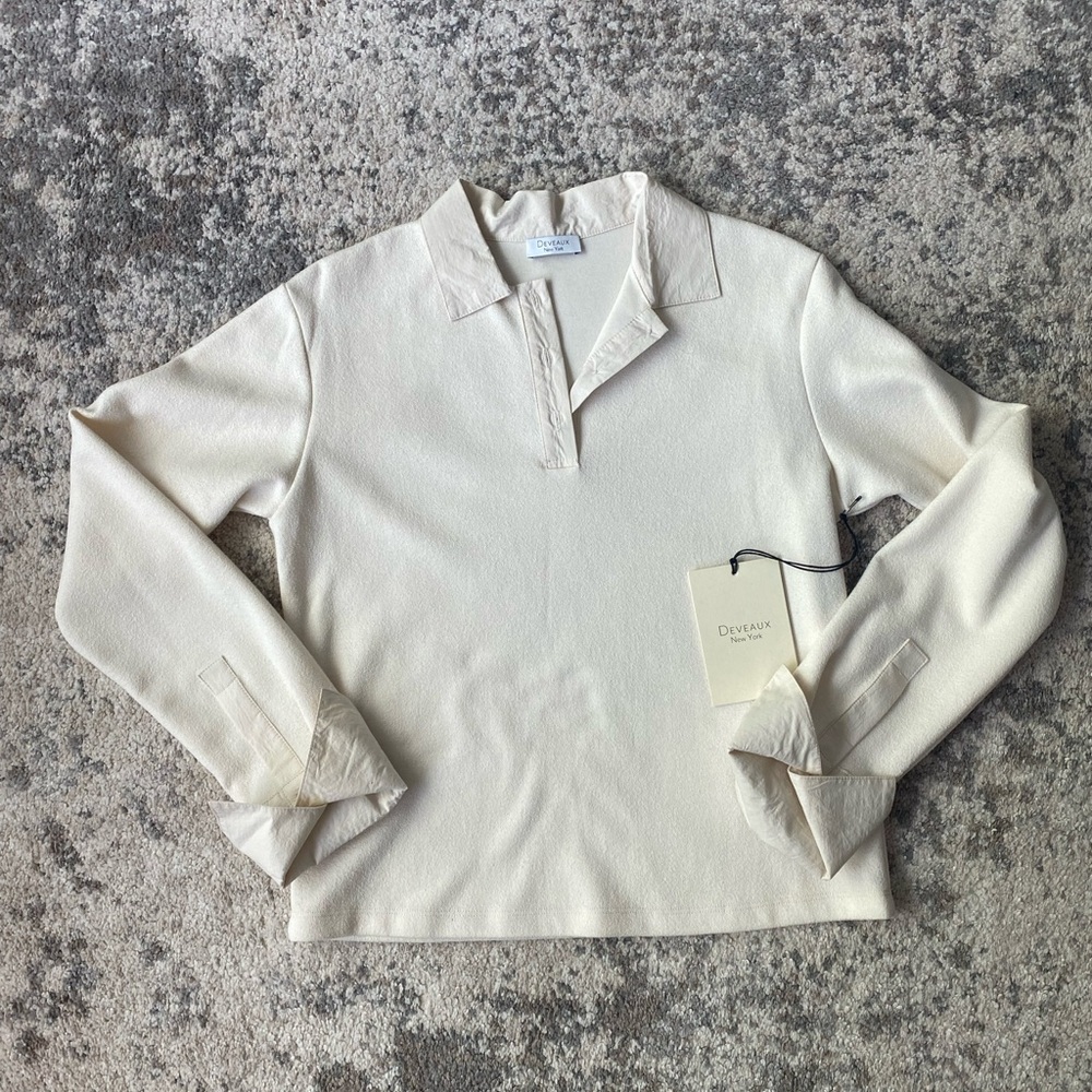 Deveaux New York Off-White Kara Long Sleeve Polo